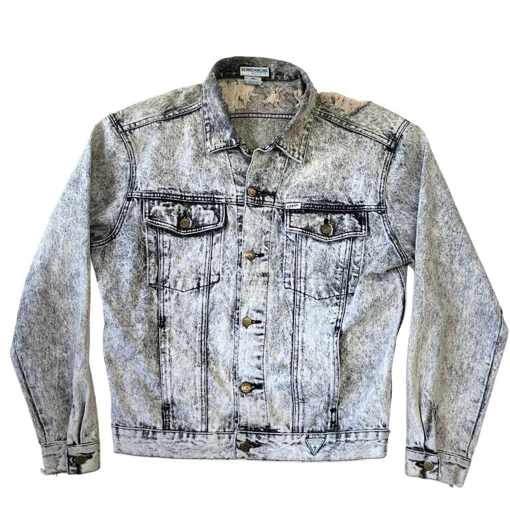Vintage Guess Georges Marciano Jacket Large Gray Stoned Wash Made in USA 90s
